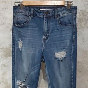 Eunina jeans women's size 7 blue ripped destroyed holes super high skinny